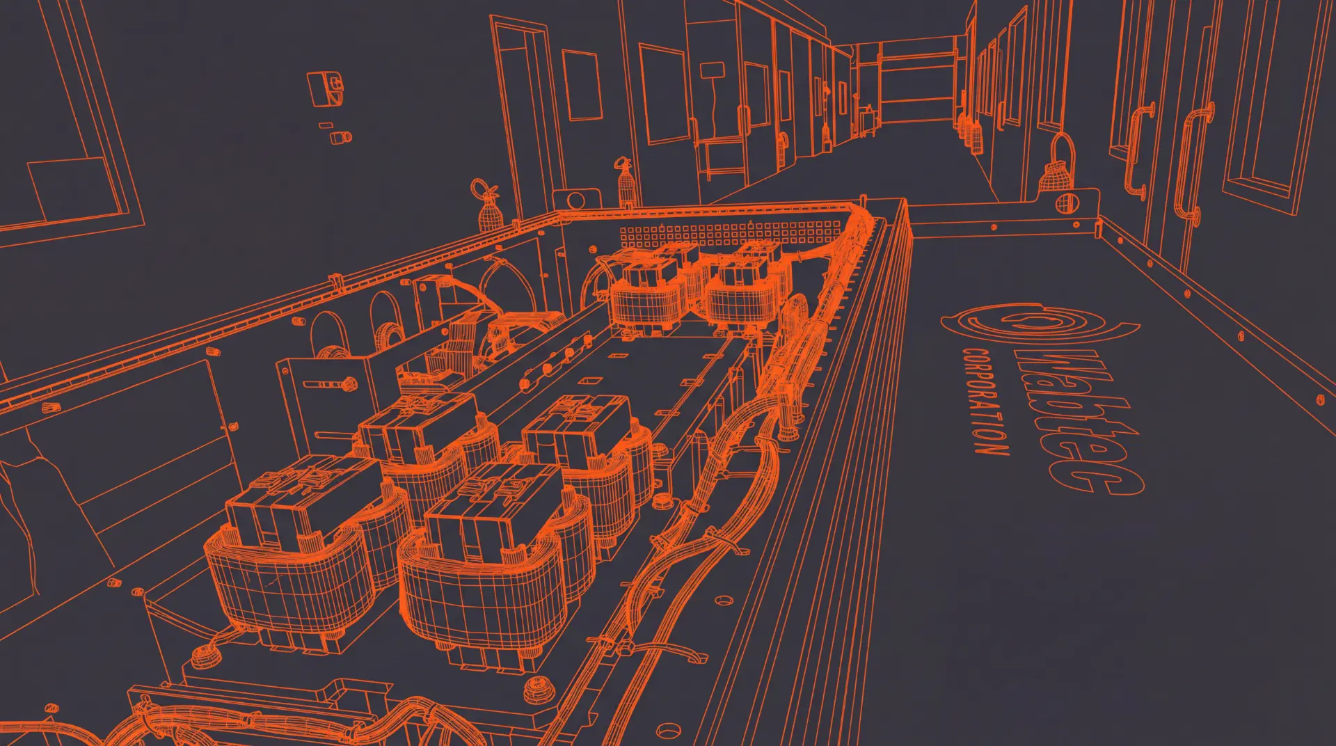 Wireframe view of iKP converters installed in a vessel converter room